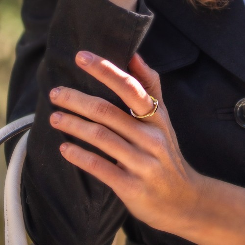 Modern Stacking Ring with Peek-A-Boo Gemstone – Sterling Silver with Blue Topaz