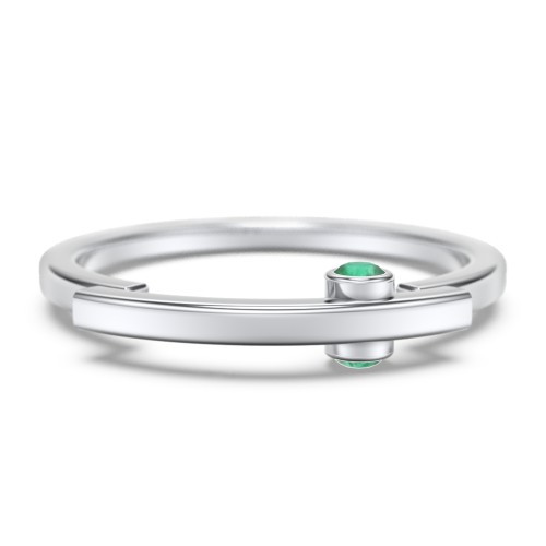 Modern Stacking Ring with Peek-A-Boo Gemstone – Sterling Silver with Emerald