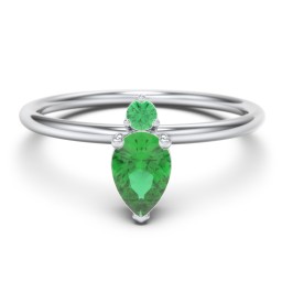 Pear Ring with Round Accent Stone in 925 Sterling Silver with Emerald
