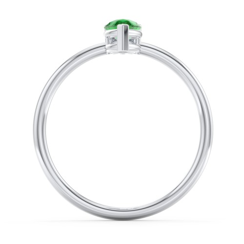 Pear Ring with Round Accent Stone – Sterling Silver with Emerald