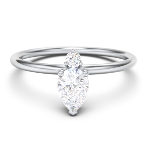 Pear Ring with Round Accent Stone – Sterling Silver with Diamond