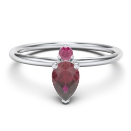 Pear Ring with Round Accent Stone in 925 Sterling Silver with Ruby