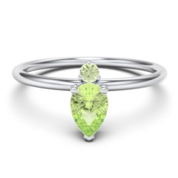 Pear Ring with Round Accent Stone in 925 Sterling Silver with Peridot