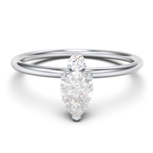 Pear Ring with Round Accent Stone – Sterling Silver with Diamond