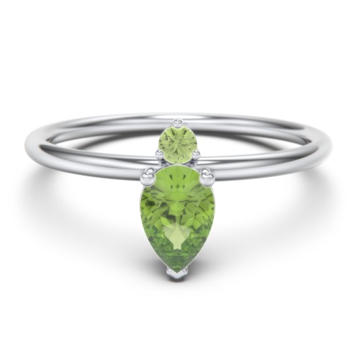 Pear Ring with Round Accent Stone – Sterling Silver with Peridot