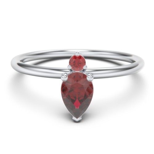 Pear Ring with Round Accent Stone – Sterling Silver with Garnet