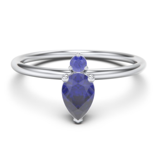 Pear Ring with Round Accent Stone – Sterling Silver with Blue Sapphire