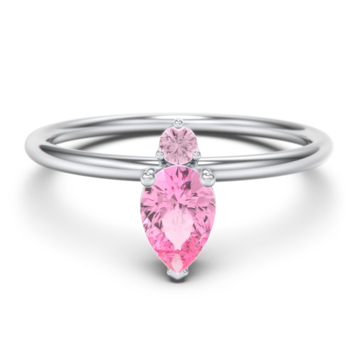 Pear Ring with Round Accent Stone – Sterling Silver with Pink Tourmaline