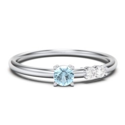 3-Stone Stacking Ring in 925 Sterling Silver with Blue Topaz and White Premium Zirconia