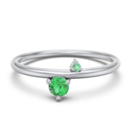 Off-Set Gemstone Stacking Ring in 925 Sterling Silver with Emerald and Green Premium Zirconia
