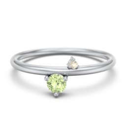 Off-Set Gemstone Stacking Ring in 925 Sterling Silver with Peridot and Fancy Yellow Premium Zirconia