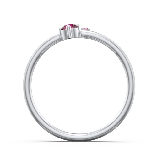 Off-Set Gemstone Stacking Ring – Sterling Silver with Ruby and Red Premium Zirconia
