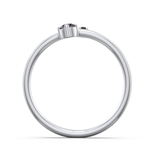 Off-Set Gemstone Stacking Ring – Sterling Silver with Alexandrite and Black Premium Zirconia