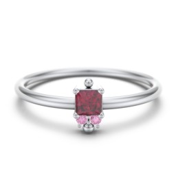 Princess Cut Stacking Ring with Accents in 925 Sterling Silver with Ruby and Red Premium Zirconia