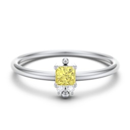 Princess Cut Stacking Ring with Accents in 925 Sterling Silver with Citrine and White Premium Zirconia