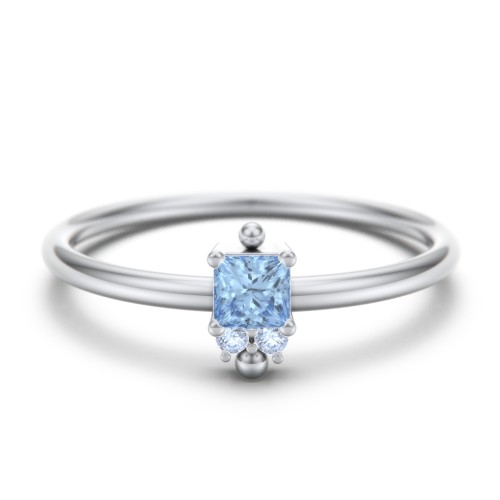 Princess Cut Stacking Ring with Accents – Sterling Silver with Blue Topaz and Fancy Blue Premium Zirconia