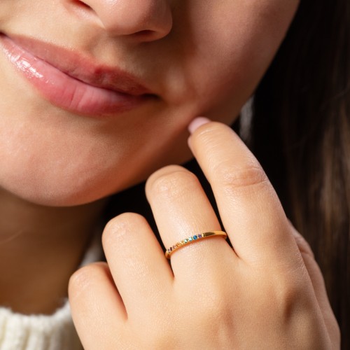 Rainbow Stackable Ring with Pavé Setting – Sterling Silver with Topaz - Rainbow