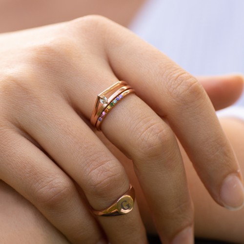 Rainbow Stackable Ring with Pavé Setting – Sterling Silver with Topaz - Rainbow
