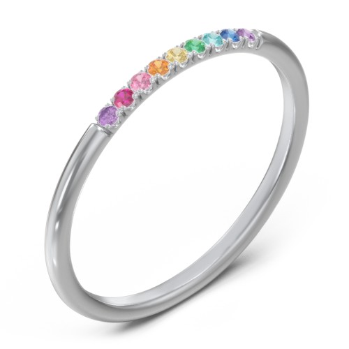 Rainbow Stackable Ring with Pavé Setting – Sterling Silver with Topaz - Rainbow