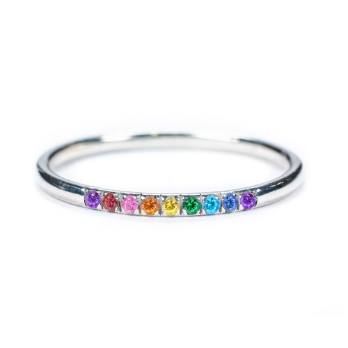 Rainbow Stackable Ring with Pavé Setting – Sterling Silver with Topaz - Rainbow