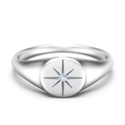 Star Set Signet Ring in 925 Sterling Silver with Fancy Blue Premium Zirconia