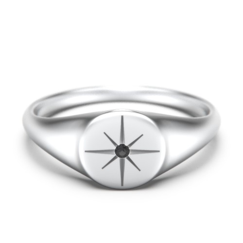 Star Set Signet Ring – Sterling Silver with Black Premium Zirconia