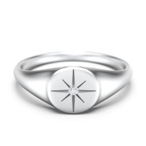 Star Set Signet Ring – Sterling Silver with White Premium Zirconia