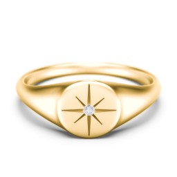 Star Set Signet Ring in 9K Solid Yellow Gold with White Premium Zirconia