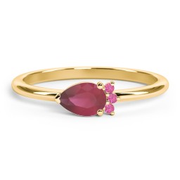 Horizontal Pear Stacking Ring with Accents in 18K Gold Plated Silver with Ruby and Red Premium Zirconia