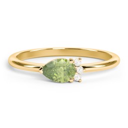 Horizontal Pear Stacking Ring with Accents in 18K Gold Plated Silver with Peridot and Fancy Yellow Premium Zirconia