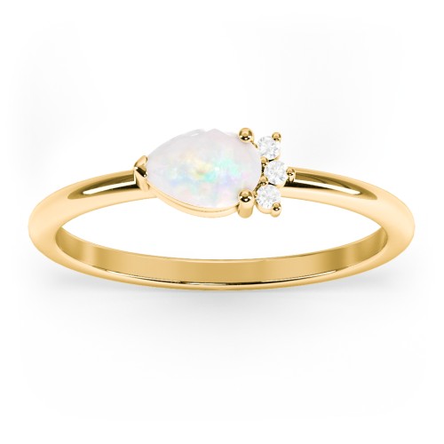 Horizontal Pear Stacking Ring with Accents – 18K Gold Plated Silver with Opal and White Premium Zirconia
