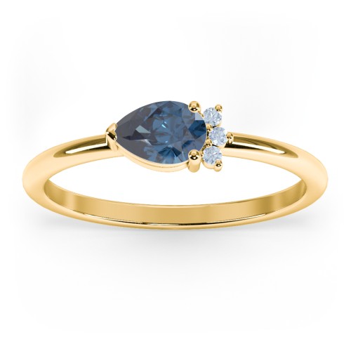 Horizontal Pear Stacking Ring with Accents – 9kt Yellow Gold with Blue Topaz and Fancy Blue Premium Zirconia