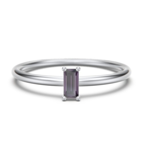 Vertical Baguette Stackable Ring – Sterling Silver with Alexandrite