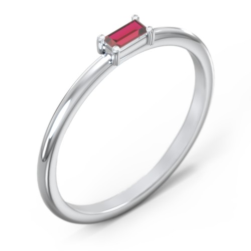 East-West Stackable Baguette Ring – Sterling Silver with Garnet