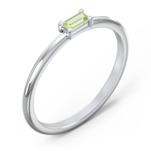 East-West Stackable Baguette Ring – Sterling Silver with Peridot