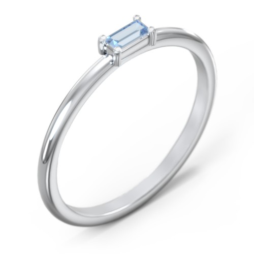 East-West Stackable Baguette Ring – Sterling Silver with Blue Topaz