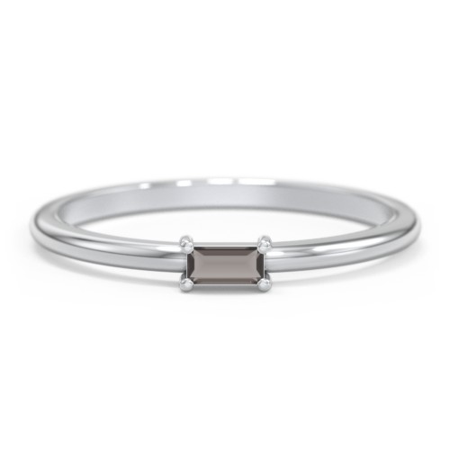 East-West Stackable Baguette Ring – Sterling Silver with Smokey Quartz