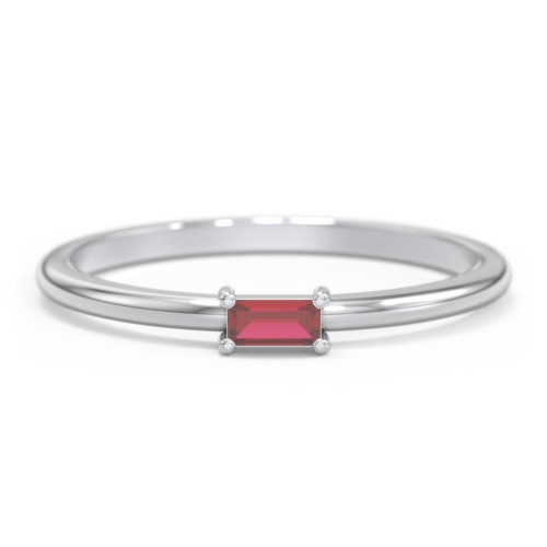 East-West Stackable Baguette Ring – Sterling Silver with Garnet