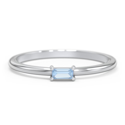 East-West Stackable Baguette Ring – Sterling Silver with Blue Topaz