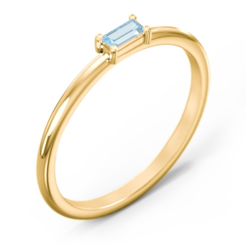 East-West Stackable Baguette Ring – 9kt Yellow Gold with Blue Topaz