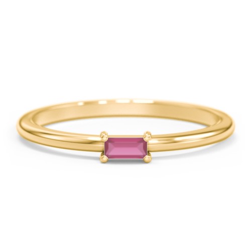 East-West Stackable Baguette Ring – 9kt Yellow Gold with Ruby