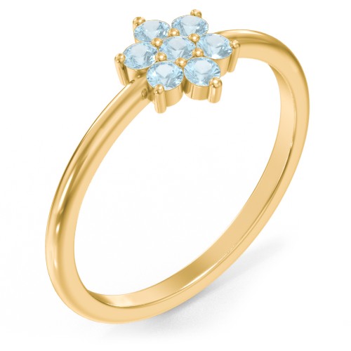 Flower Stackable Ring with Gemstones – 18K Gold Plated Silver with Blue Topaz
