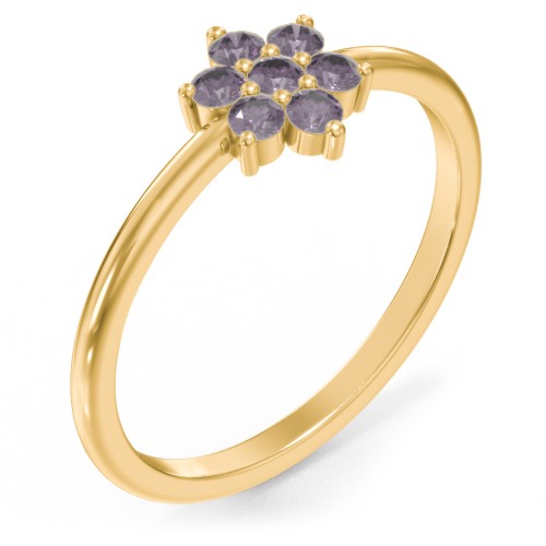 Flower Stackable Ring with Gemstones – 18K Gold Plated Silver with Alexandrite