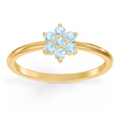 Flower Stackable Ring with Gemstones – 18K Gold Plated Silver with Blue Topaz