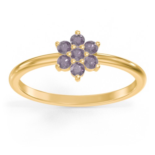 Flower Stackable Ring with Gemstones – 18K Gold Plated Silver with Alexandrite