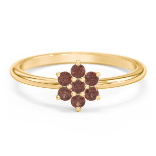 Flower Stackable Ring with Gemstones – 18K Gold Plated Silver with Garnet