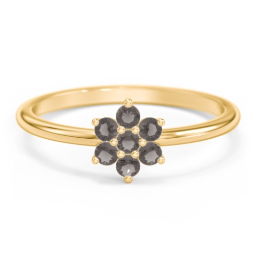 Flower Stackable Ring with Gemstones – 18K Gold Plated Silver with Smokey Quartz