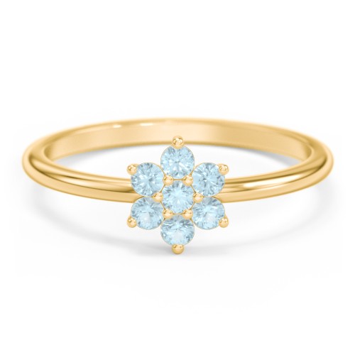 Flower Stackable Ring with Gemstones – 18K Gold Plated Silver with Blue Topaz