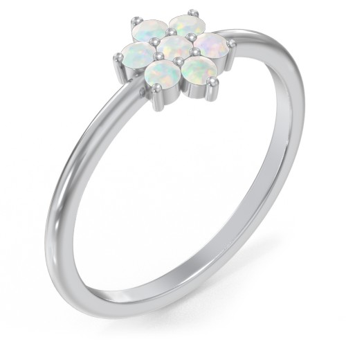 Flower Stackable Ring with Gemstones – Sterling Silver with Opal