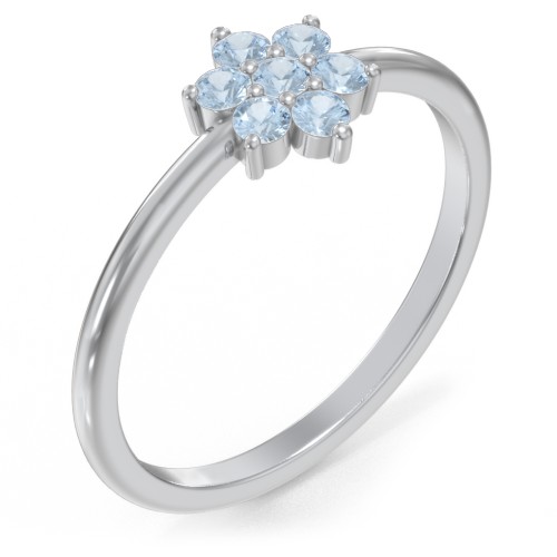Flower Stackable Ring with Gemstones – Sterling Silver with Blue Topaz